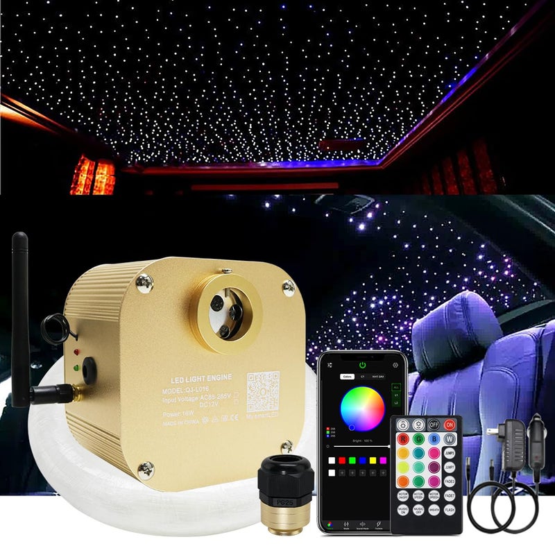 AKEPO 16W RGBW Twinkle Fiber Optic Lights, 550pcs 13.1ft/4m 0.03in Optical Fibers+RGBW+Music Activated+APP & Remote Controller Starlight Headliner Kit for Car/Home - Image 1